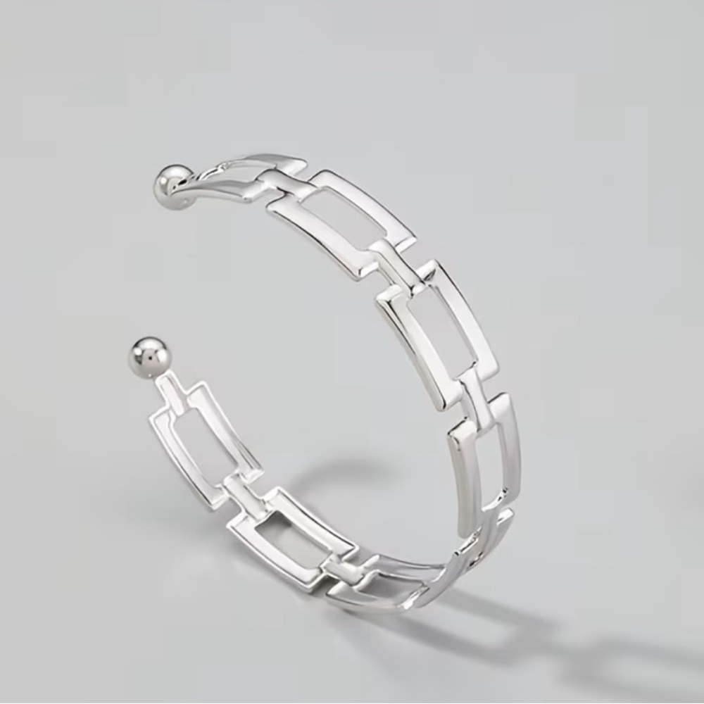 1-Alloy Cuff Silver Geometric Hollow-out Link Bracelet